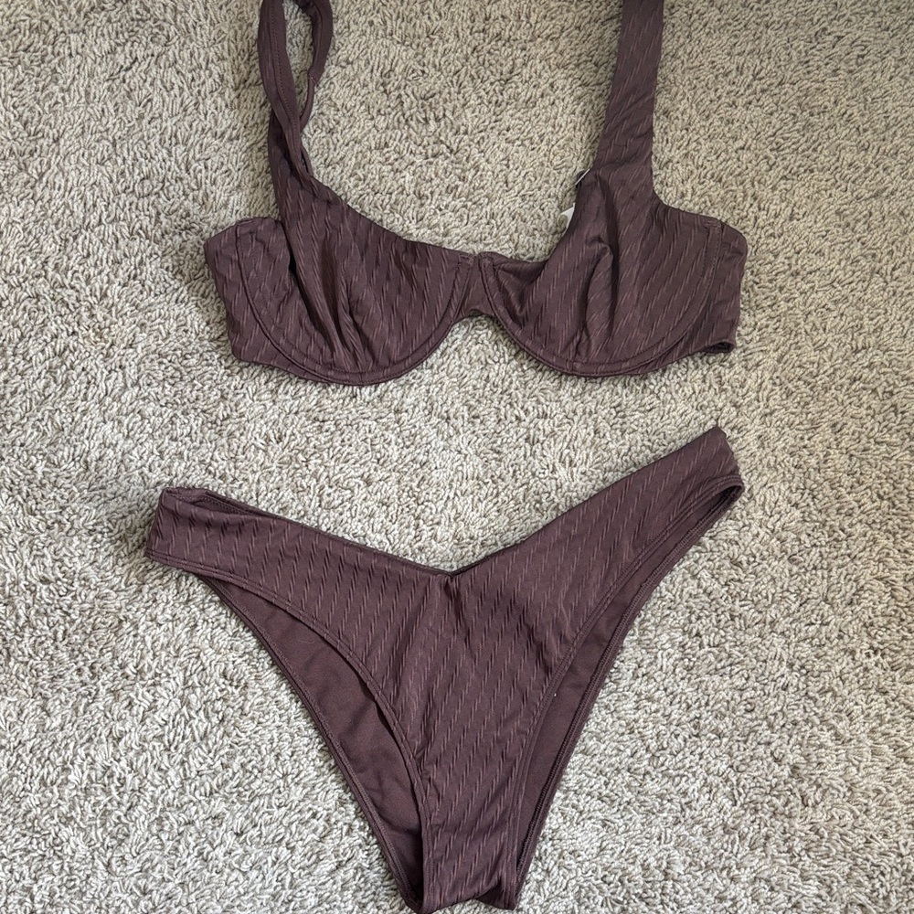 Abercrombie & Fitch Brown Ribbed Underwire Bikini Set